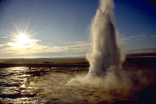 Geyser Eruption in the valley Haukadalur in southern Iceland.