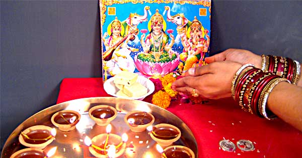 Diwali Puja Vidhi - Narak Chaturdashi Puja Vidhi - Diya, Ganesh Lakshmi puja