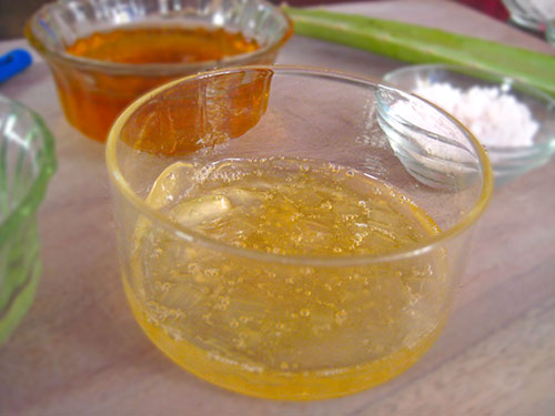 Combination of aloe vera gel, honey and rock salt