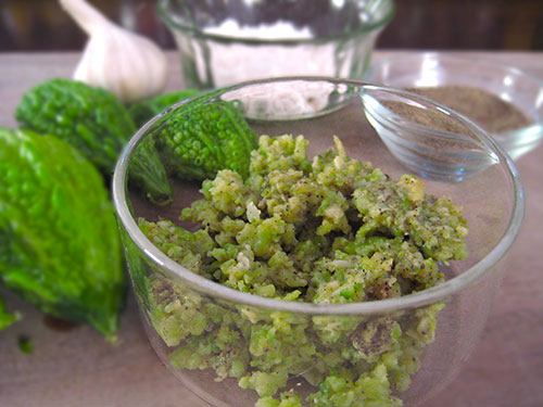 Combination of bittergourd, rock salt, black pepper and garlic